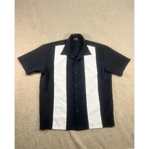 Steady Clothing Mens Short Sleeve Bowling Shirt‎ Black White Panel Retro 50s S